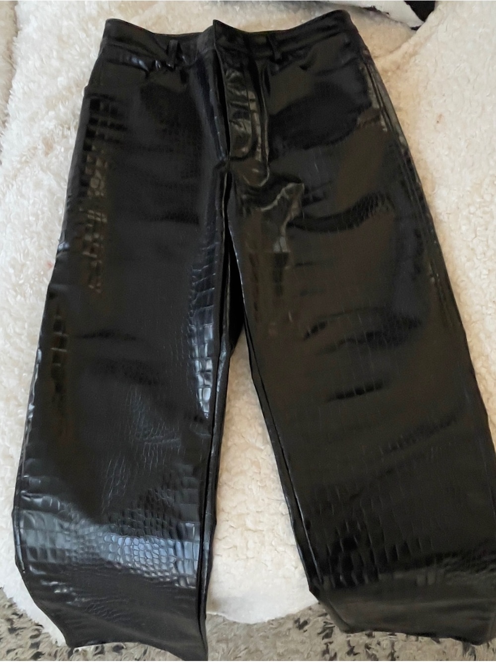 Zara Black Faux-Croc Wide Leg Womans Pants
